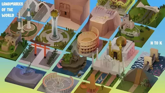 Landmarks of the world H to K Low-poly 3D model