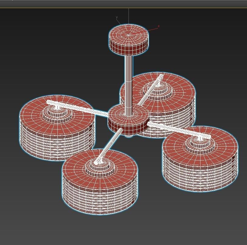 CAPRI three light chandelier in brass with shades 3D model_2