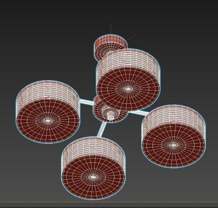 CAPRI three light chandelier in brass with shades 3D model_3