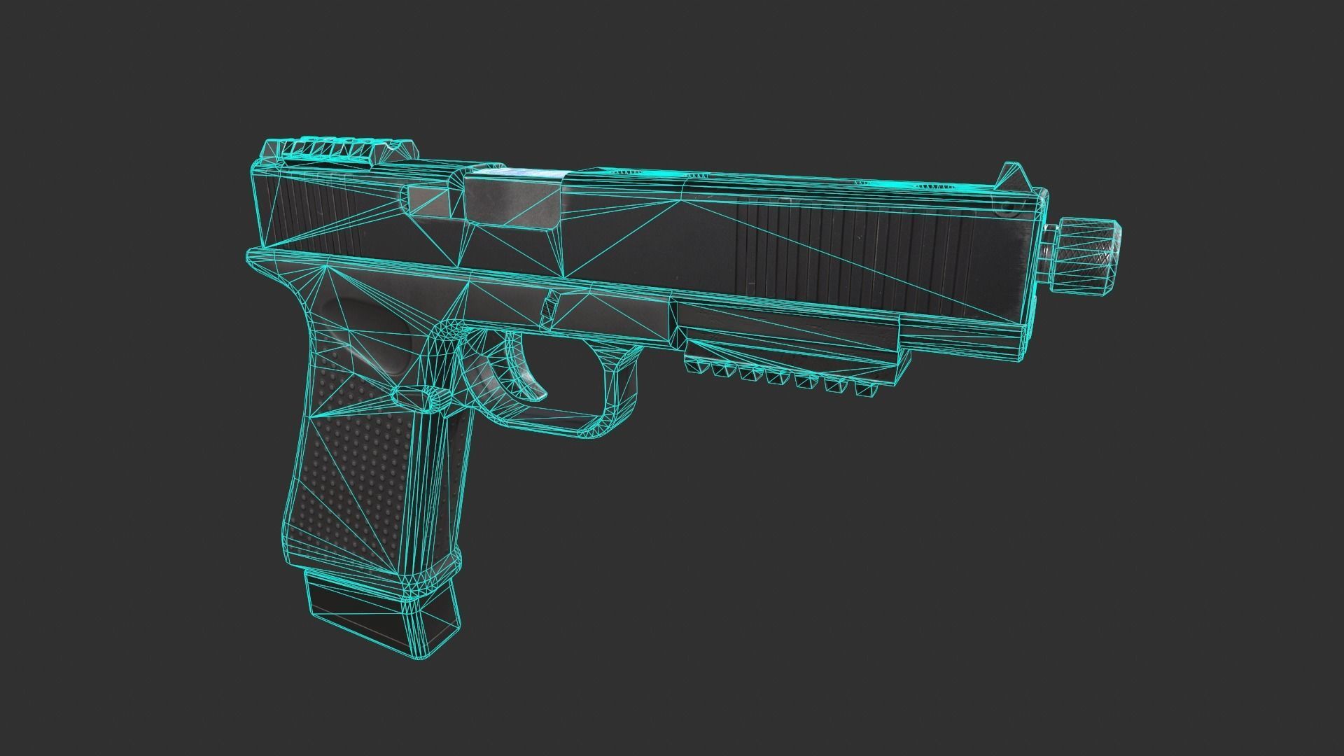 Glock 21 with Extended Barrel Low-poly 3D model_2