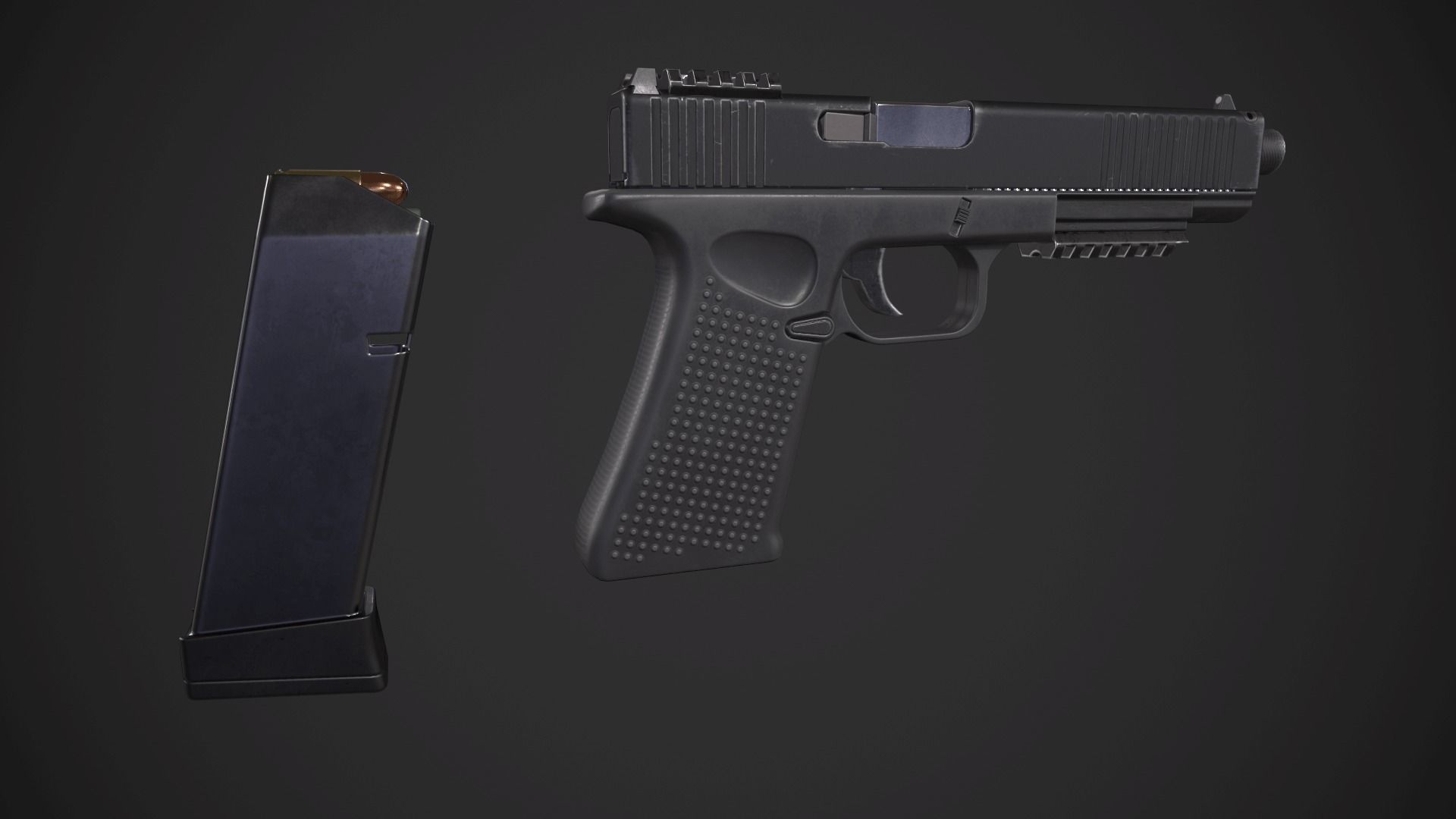Glock 21 with Extended Barrel Low-poly 3D model_9