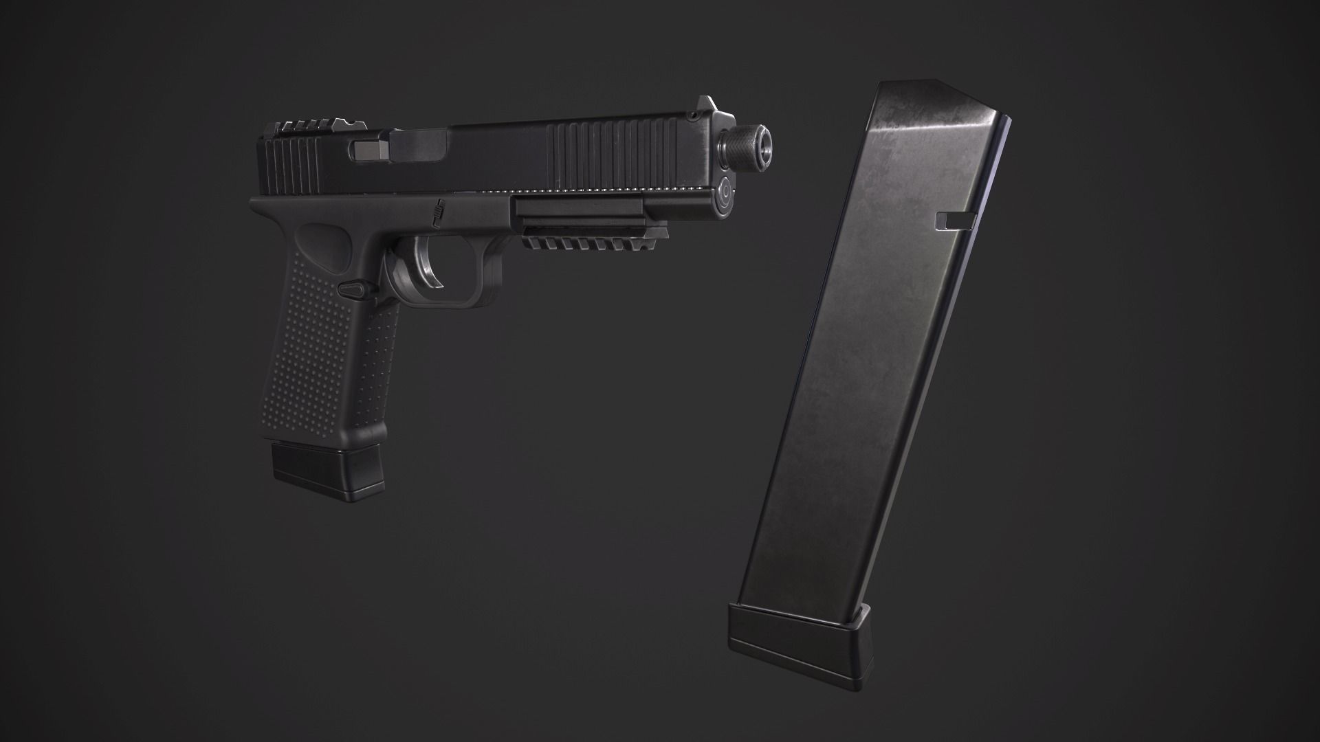 Glock 21 with Extended Barrel Low-poly 3D model_3