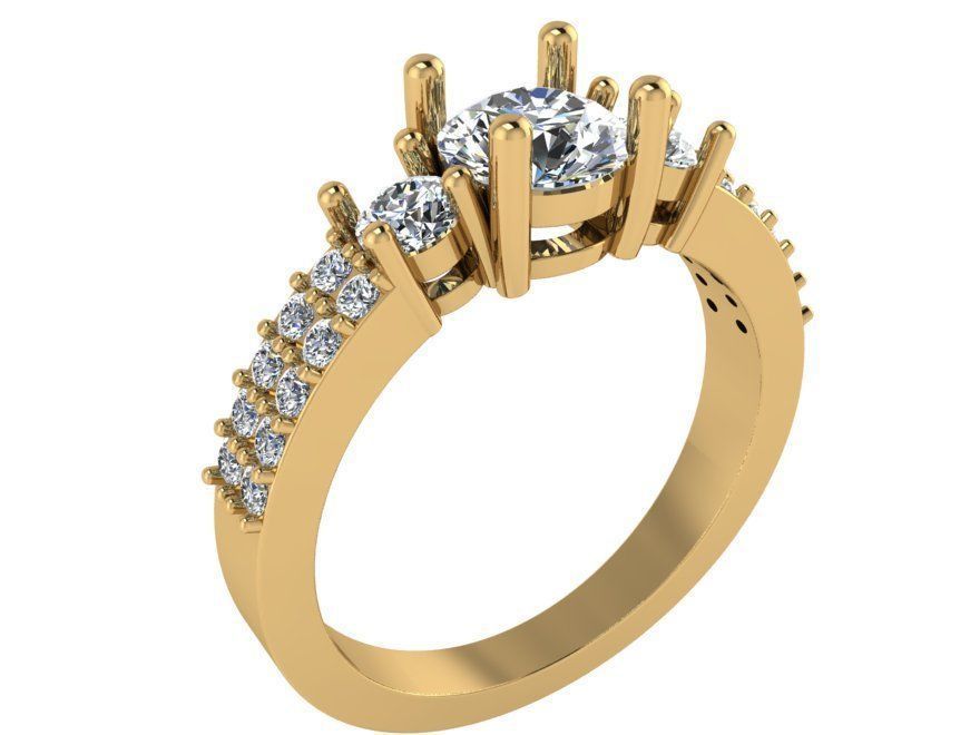 3-Stone Diamond ring with Brilliant stones 2558 3D print model 3D print model_1