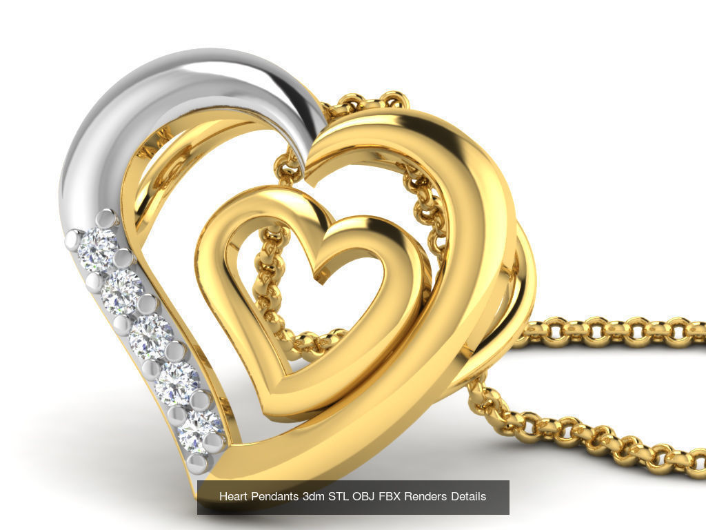 30 Heart Pendants 3dm STL OBJ FBX Renders Details Collection _9