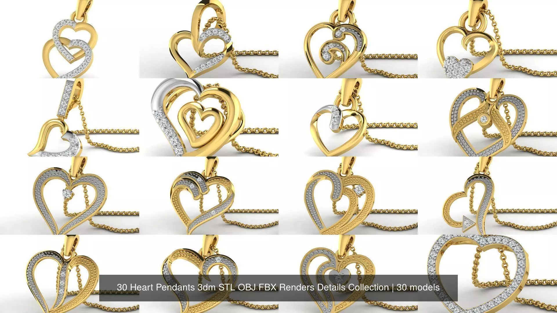 30 Heart Pendants 3dm STL OBJ FBX Renders Details Collection _1