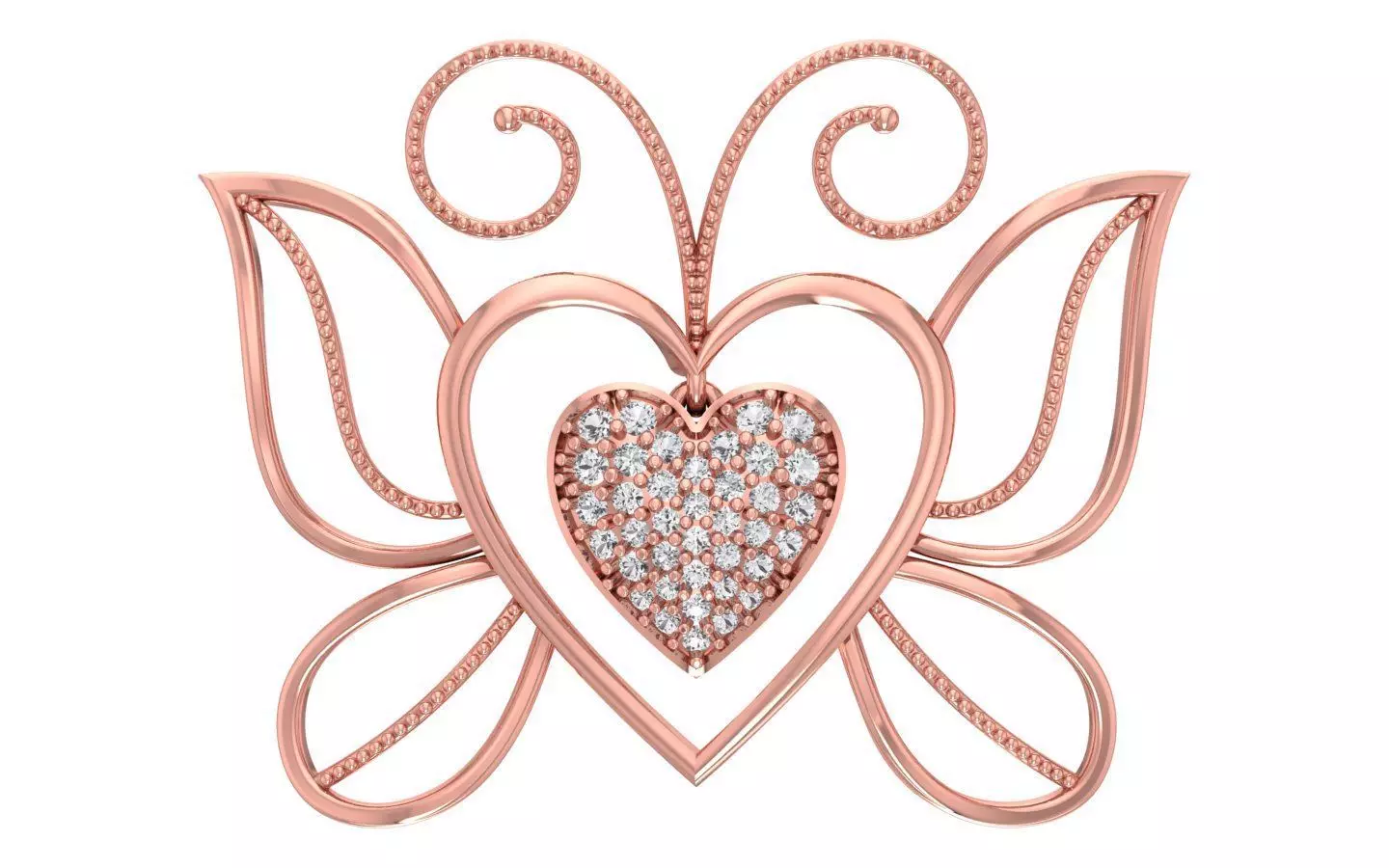 Butterfly Heart Pendants 3dm STL OBJ FBX Renders Details 3D print model