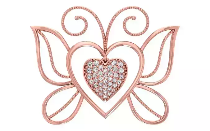 Butterfly Heart Pendants 3dm STL OBJ FBX Renders Details 3D print model