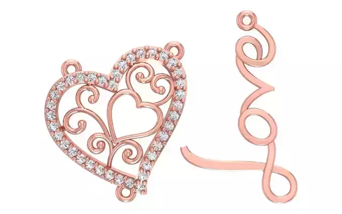 Love Heart Pendants 3dm STL OBJ FBX Renders Details