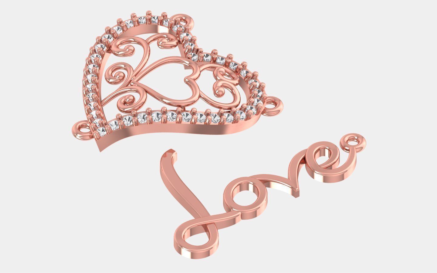 Love Heart Pendants 3dm STL OBJ FBX Renders Details 3D print model_1