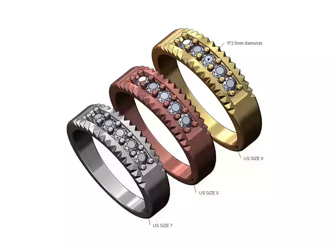 Fluted edges diamond band US sizes 7 8 9