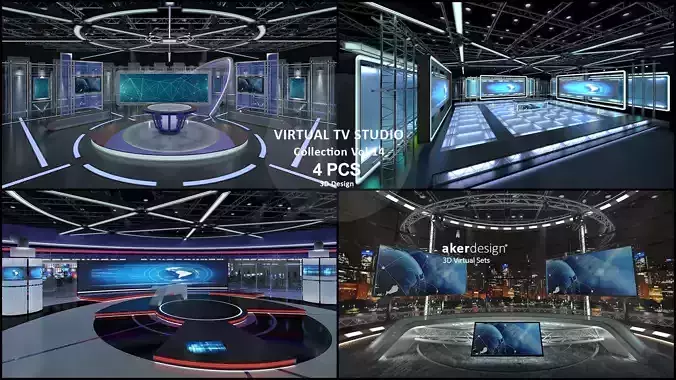 Virtual TV Studio Sets - Collection Vol 14 - 4 PCS DESIGN 3D model