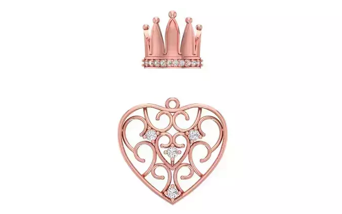 Heart Pendant Crown Bail 3dm STL OBJ FBX Renders Details 3D print model