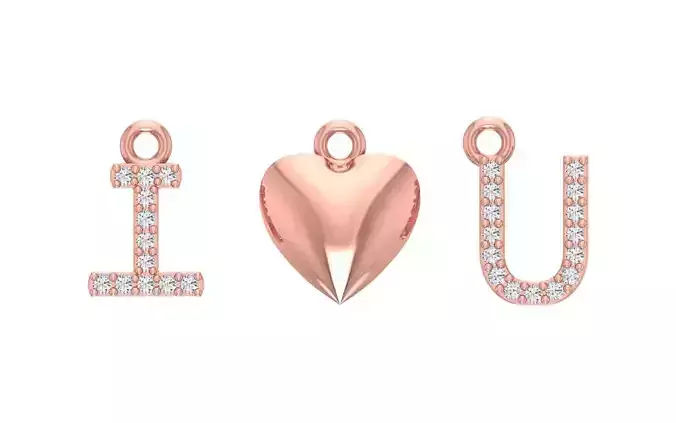 I Love You Heart Pendants Set 3dm STL OBJ FBX Renders Details
