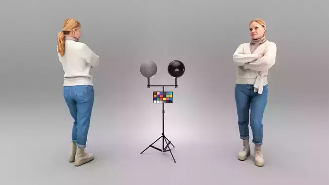 Attractive woman in knitted sweater 370 Low-poly 3D model