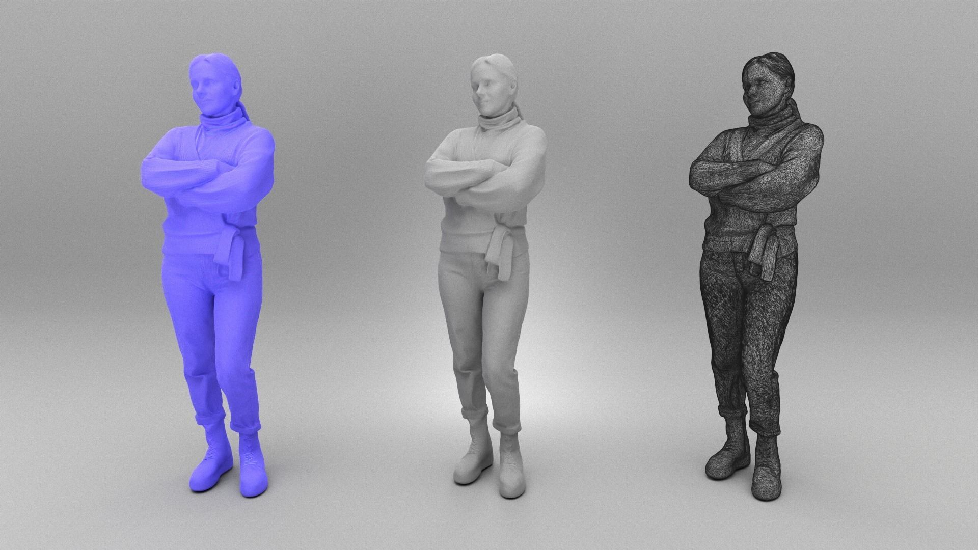 Attractive woman in knitted sweater 370 Low-poly 3D model_4