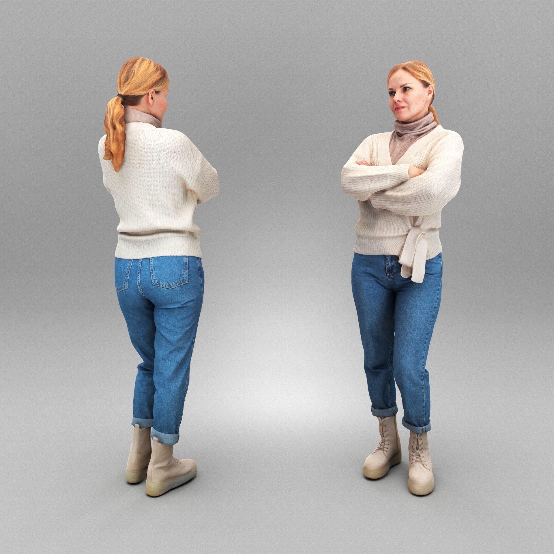 Attractive woman in knitted sweater 370 Low-poly 3D model_2