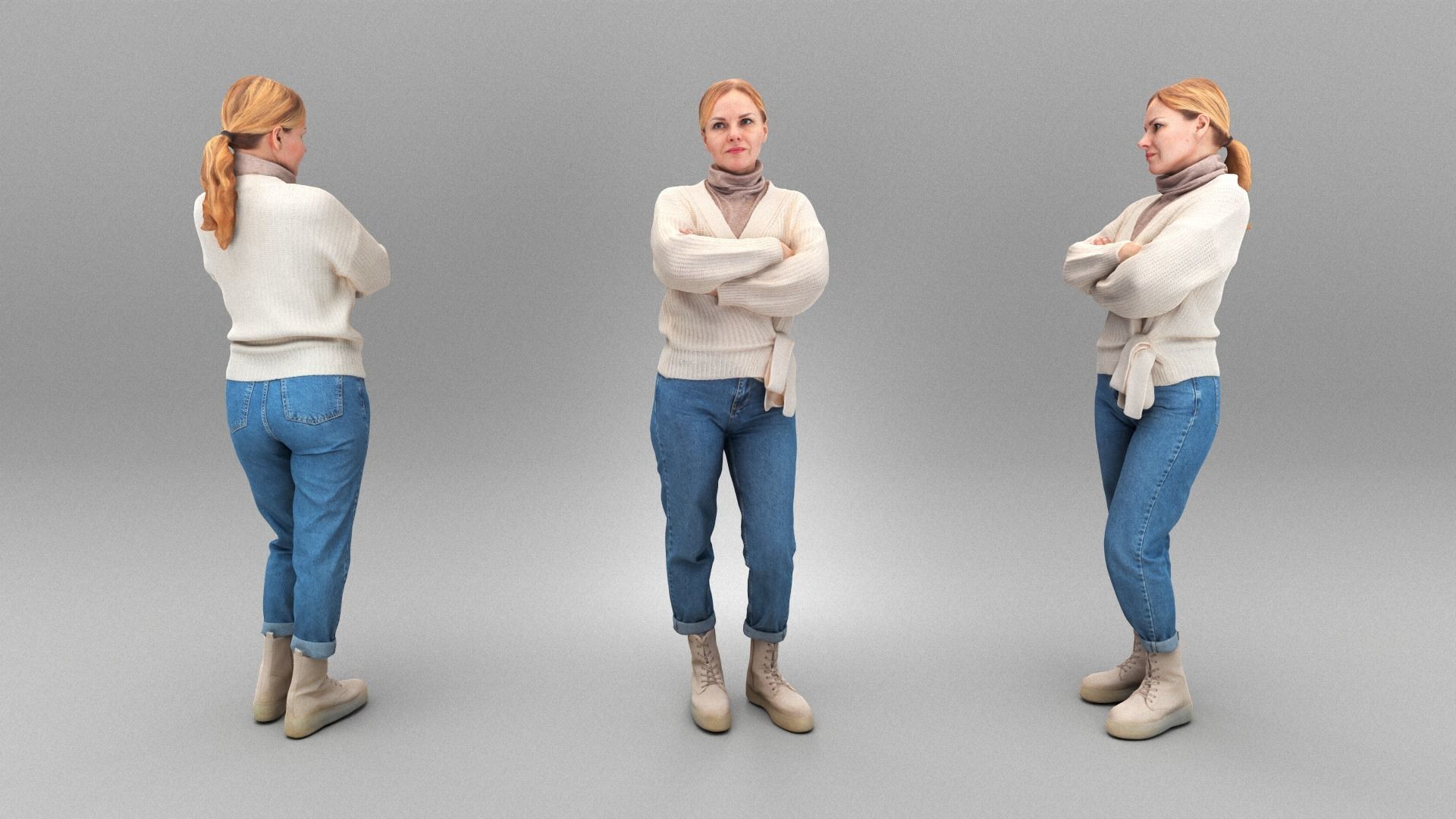 Attractive woman in knitted sweater 370 Low-poly 3D model_3