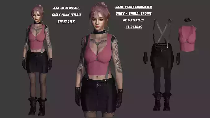 3D AAA Realistic Pinky Biker Female Character - Biker Girl