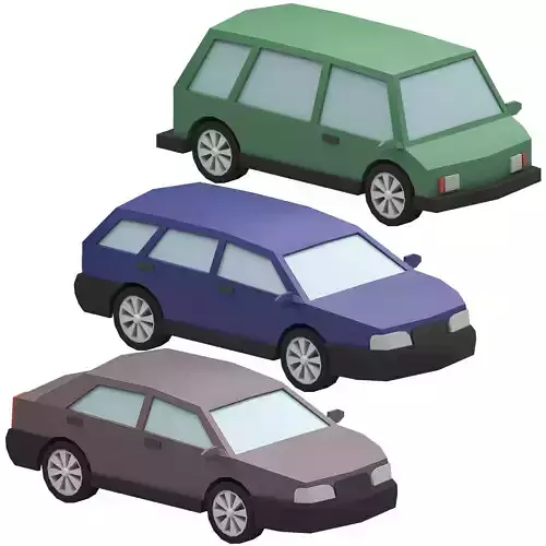 Stylized Set of Cars Low-poly 3D model