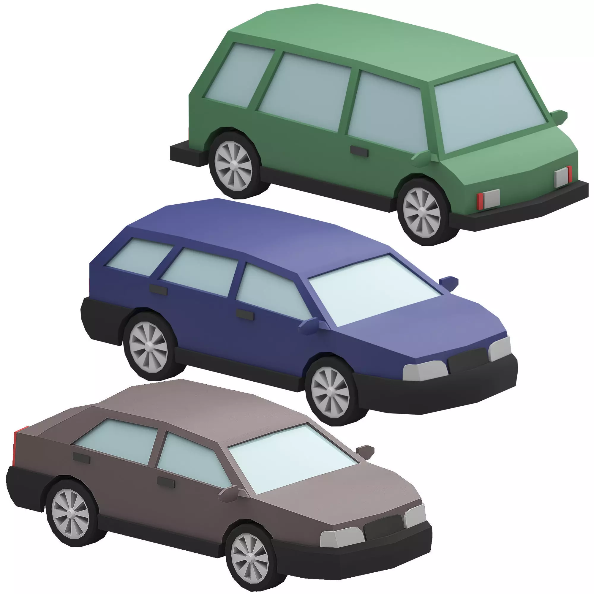 Stylized Set of Cars Low-poly 3D model_0