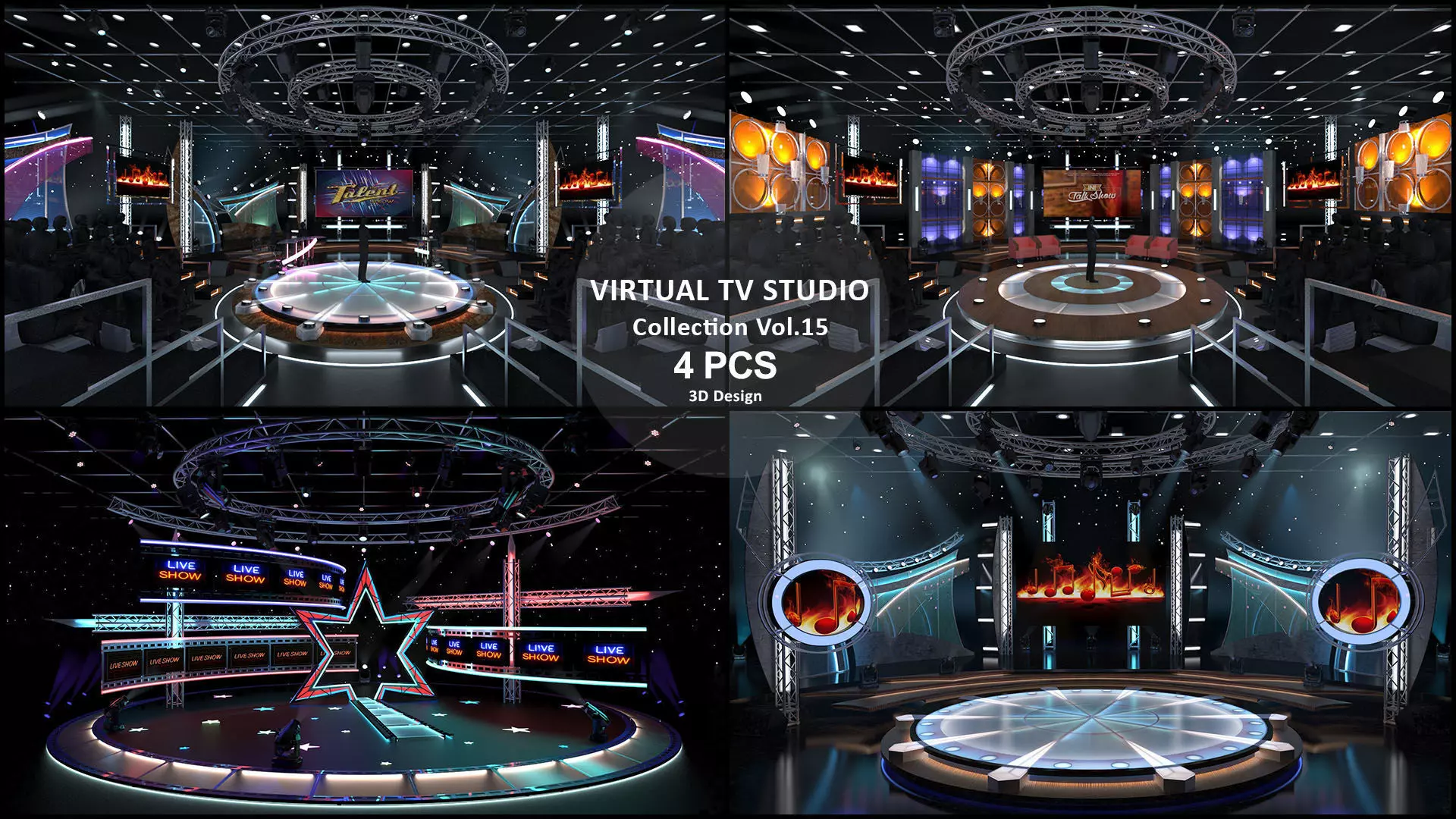 Virtual TV Studio Sets - Collection Vol 15 - 4 PCS DESIGN 3D model_0