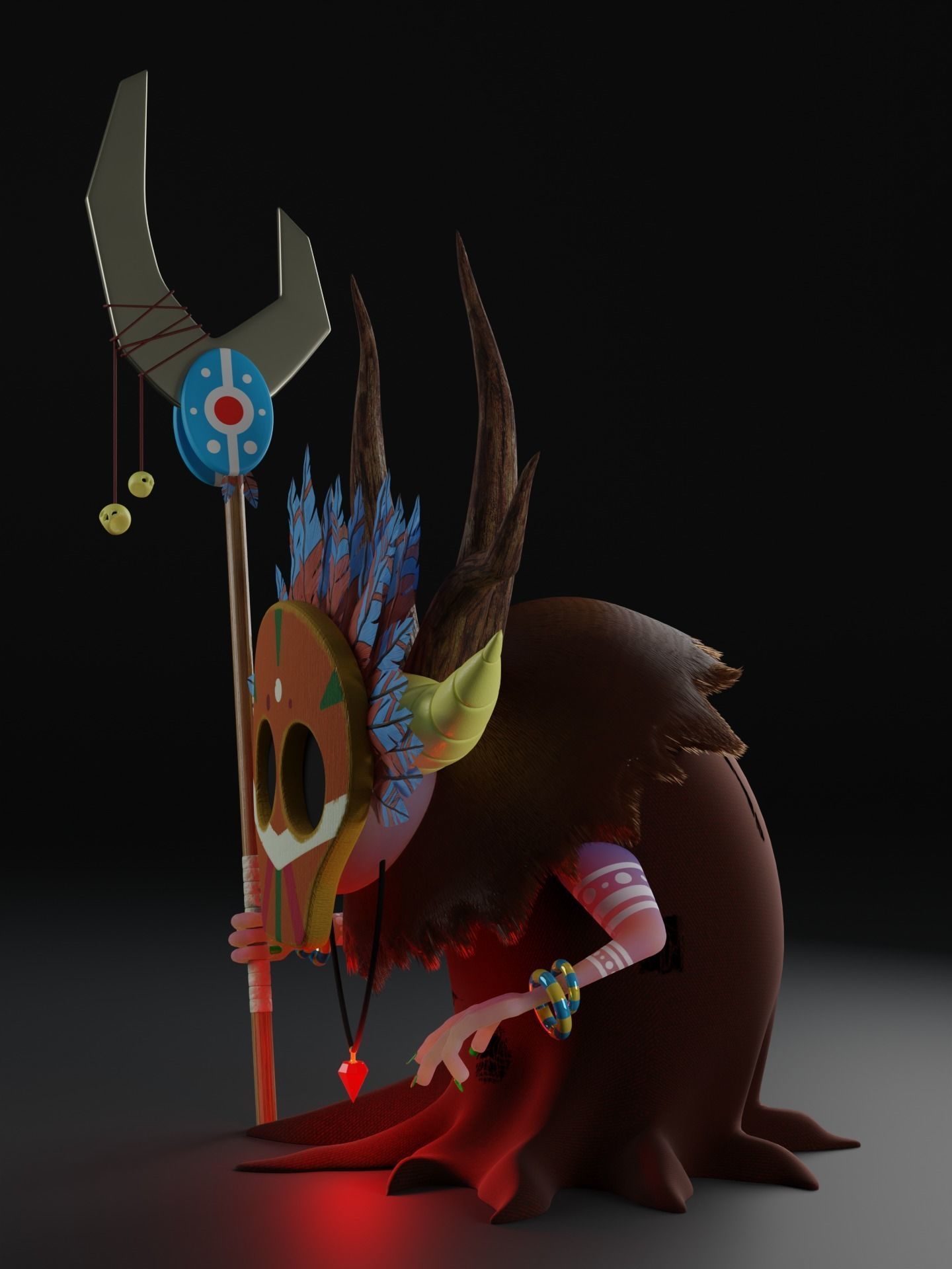 Shaman demon wearing mask and holding spear Free 3D model_2