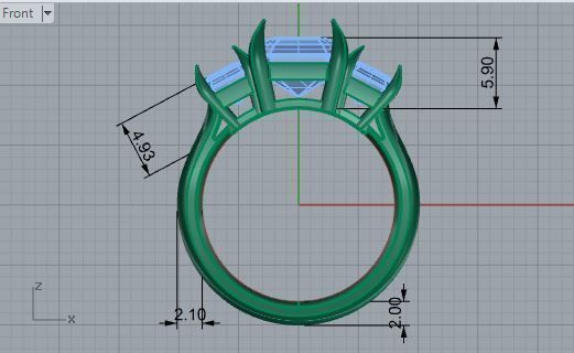 3-Stone Square Diamond ring 2590 3D print model 3D print model_5