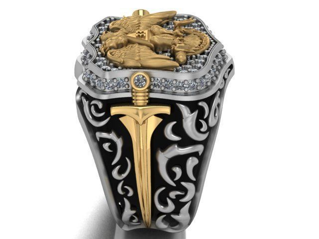 double headed eagle ring 3D print model_20