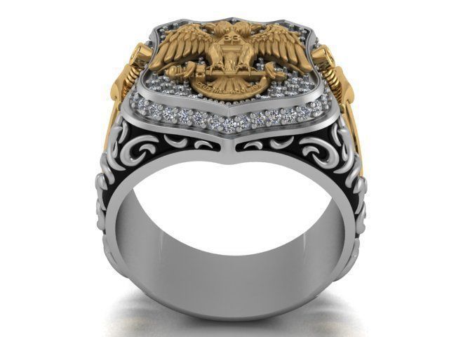 double headed eagle ring 3D print model_17