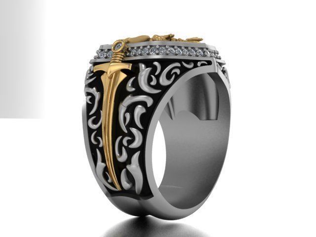 double headed eagle ring 3D print model_4