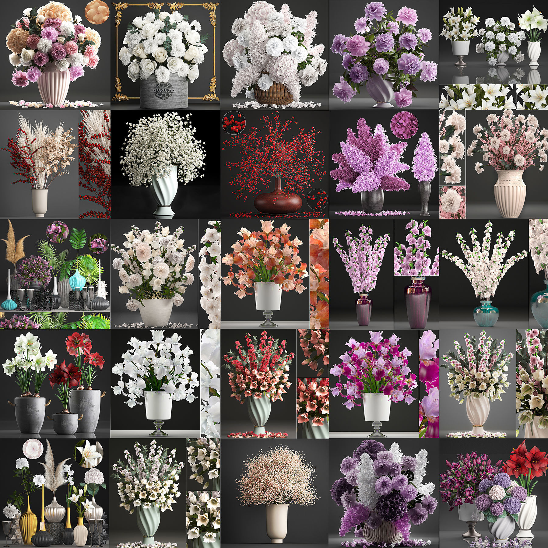 Collection of bouquets 40 pieces 3D model_1