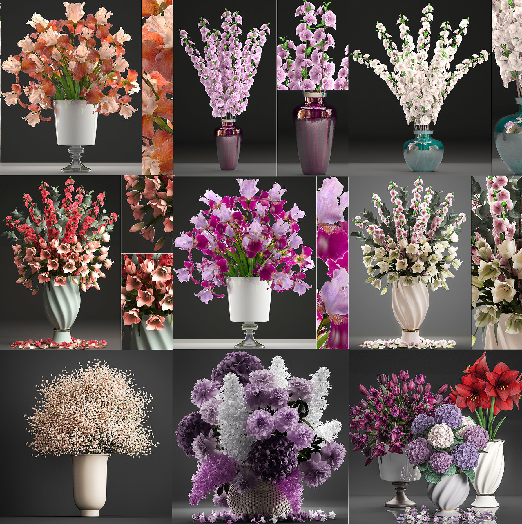 Collection of bouquets 40 pieces 3D model_3