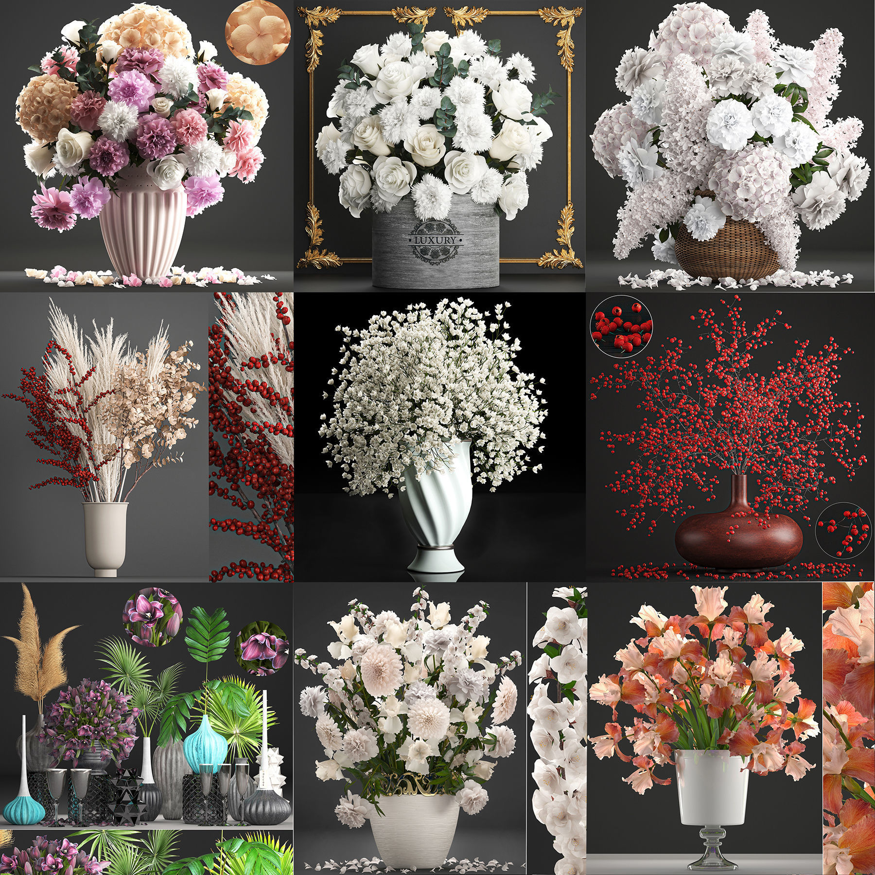 Collection of bouquets 40 pieces 3D model_2