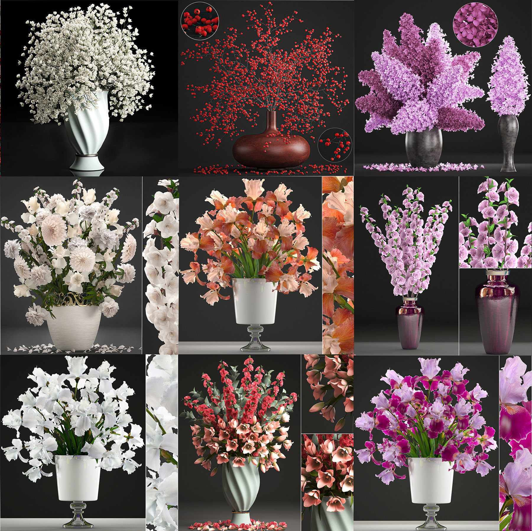 Collection of bouquets 40 pieces 3D model_4