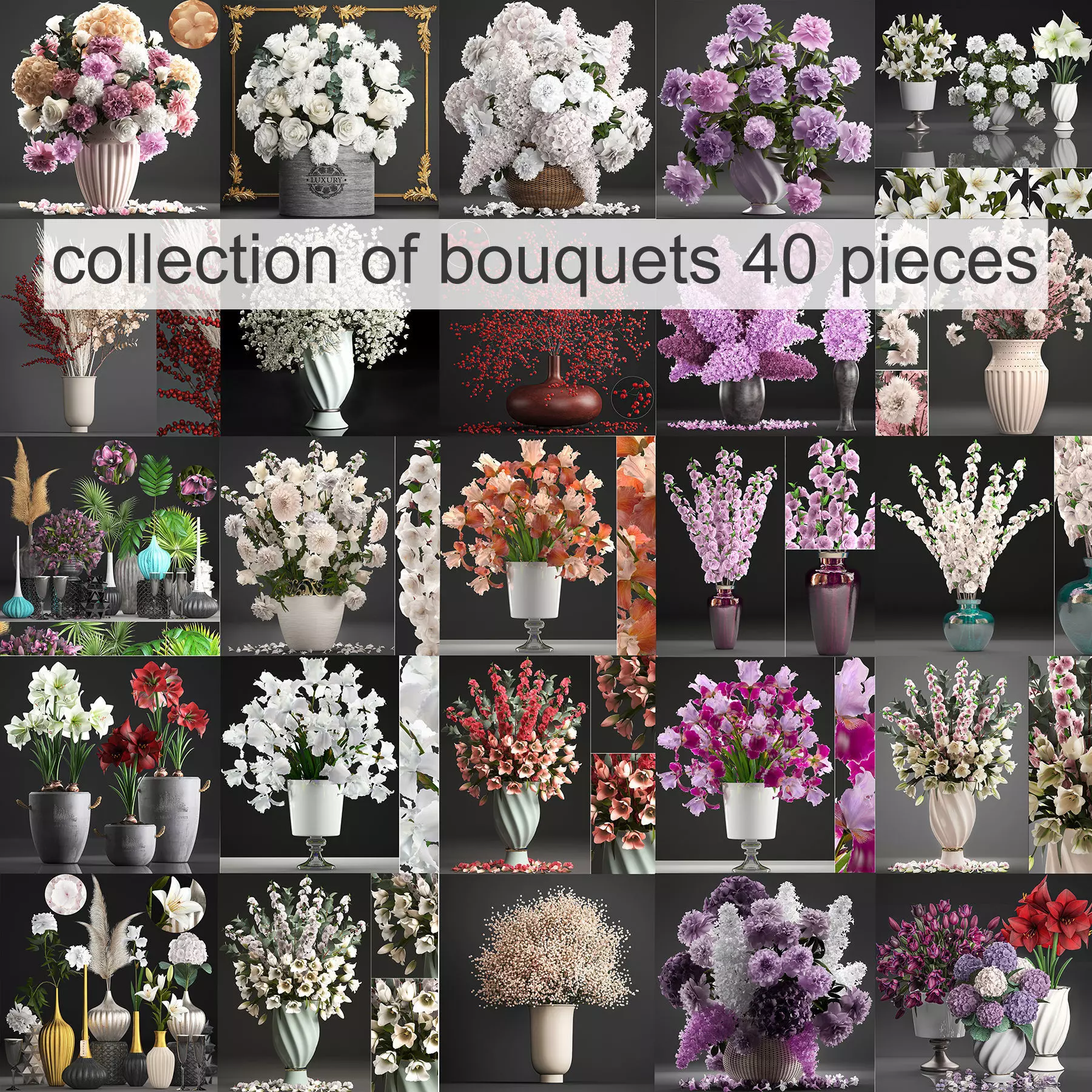 Collection of bouquets 40 pieces 3D model_0