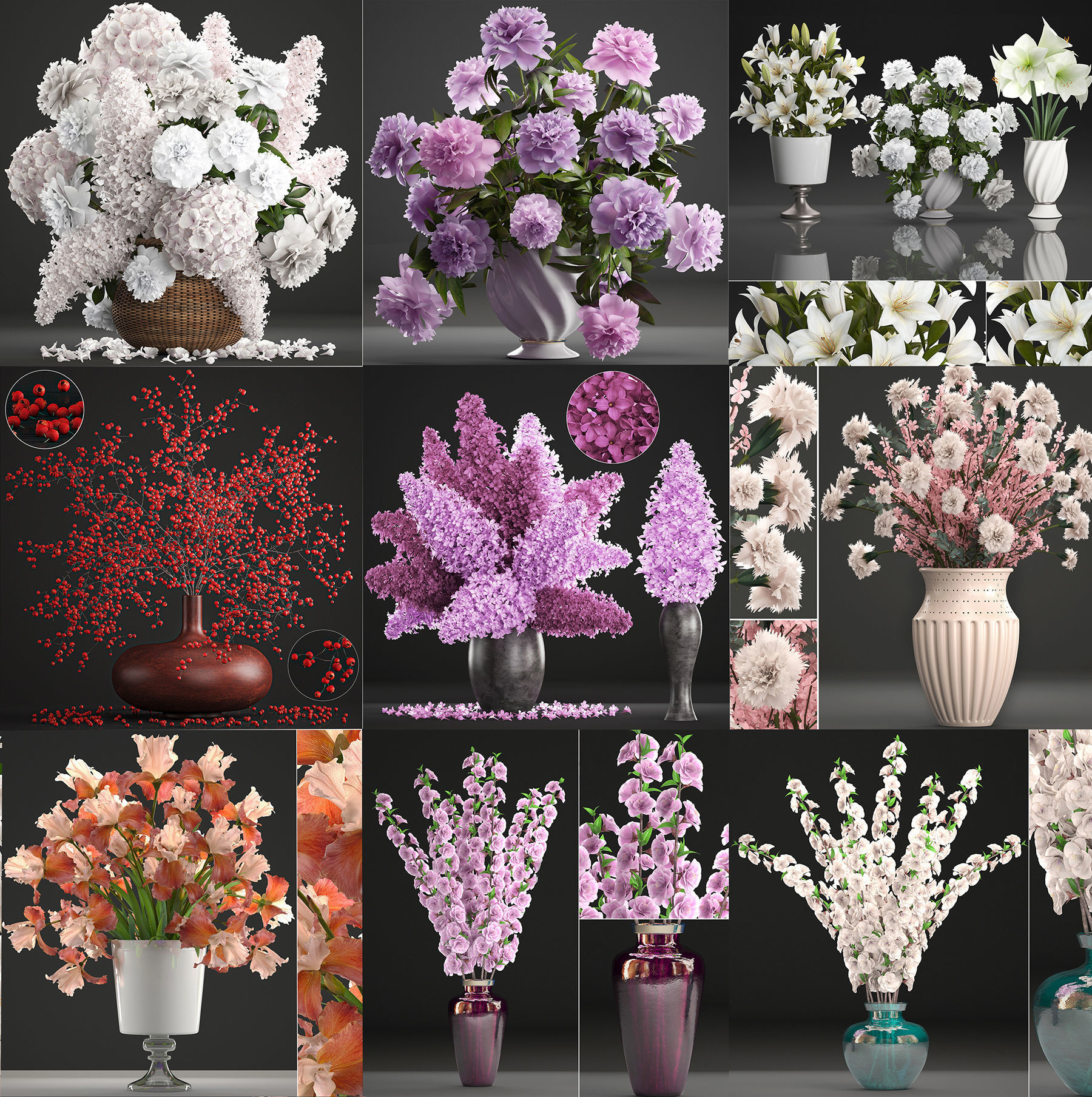 Collection of bouquets 40 pieces 3D model_5