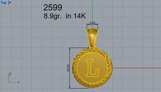L number Pendant 2599 3D print model 3D print model_4