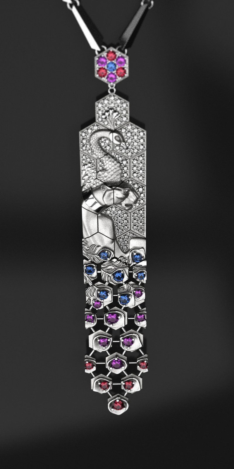 Peacock and jacuar  necklace 3D print model_2