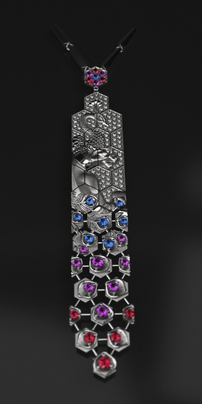 Peacock and jacuar  necklace 3D print model_3