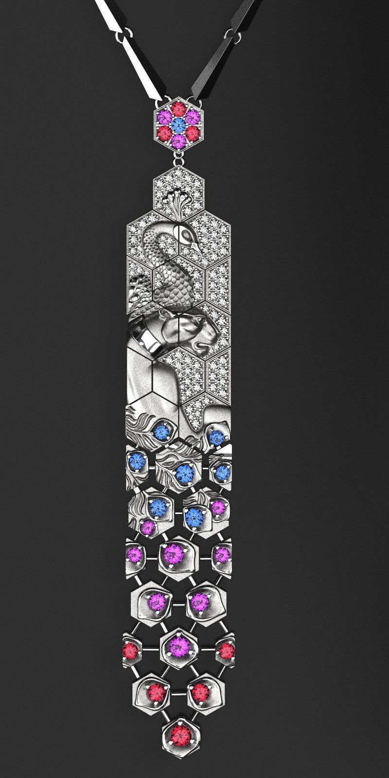 Peacock and jacuar  necklace 3D print model_1