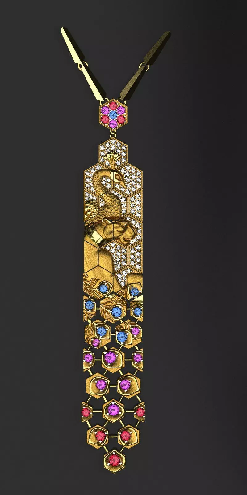 Peacock and jacuar  necklace 3D print model_0