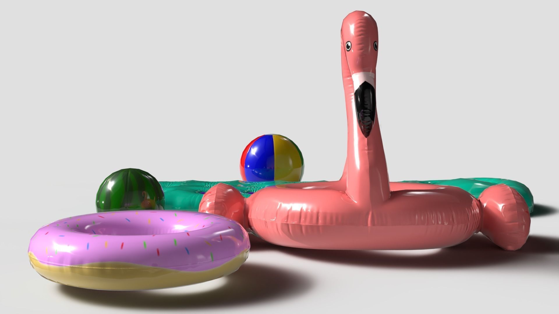 Inflatable Pool Toys set Low-poly 3D model_2