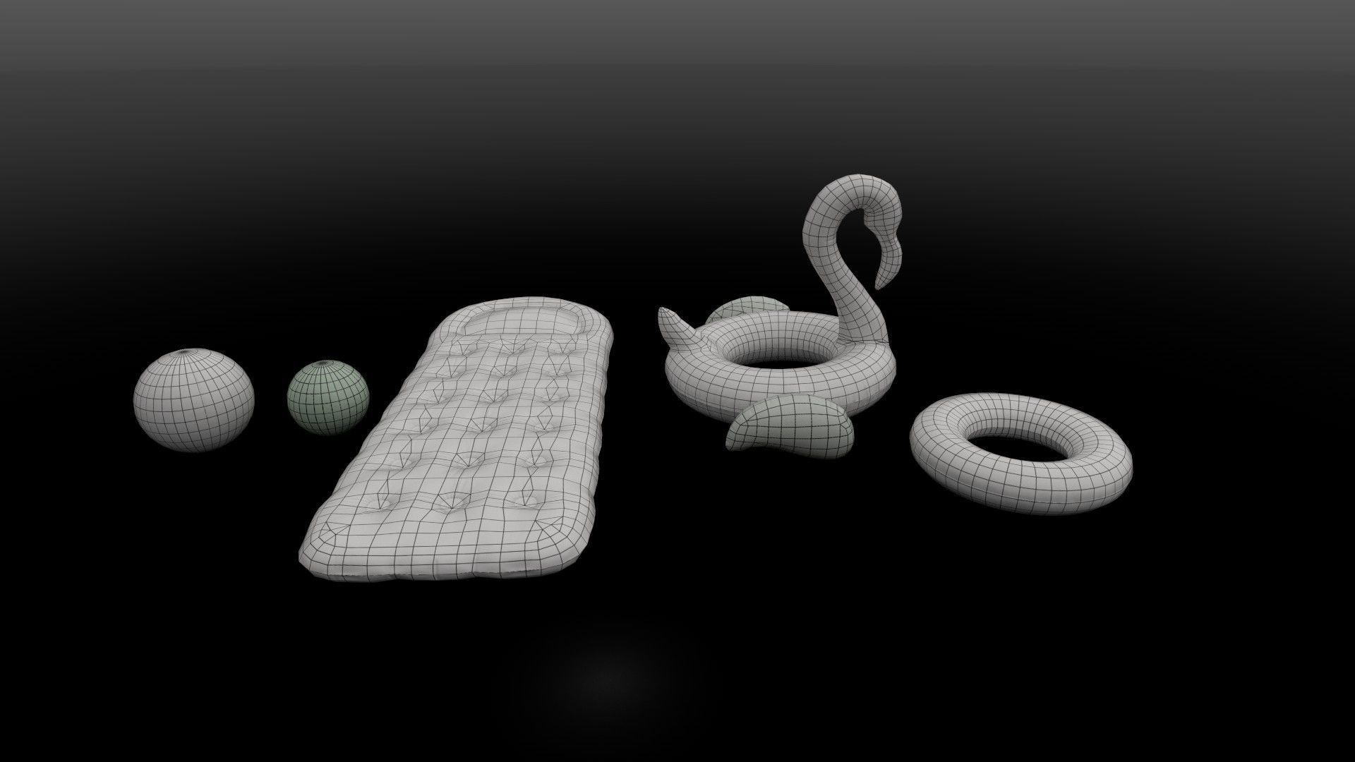 Inflatable Pool Toys set Low-poly 3D model_3