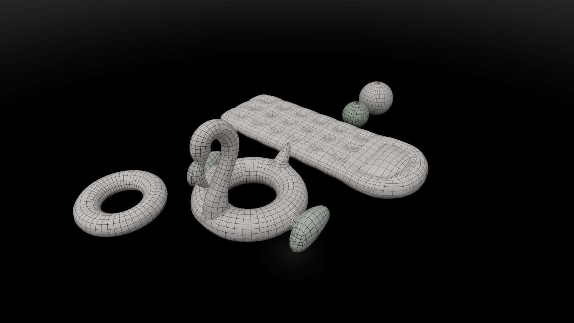 Inflatable Pool Toys set Low-poly 3D model_4