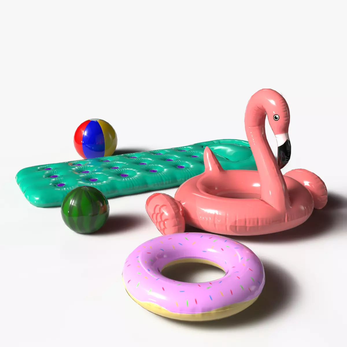 Inflatable Pool Toys set Low-poly 3D model_0