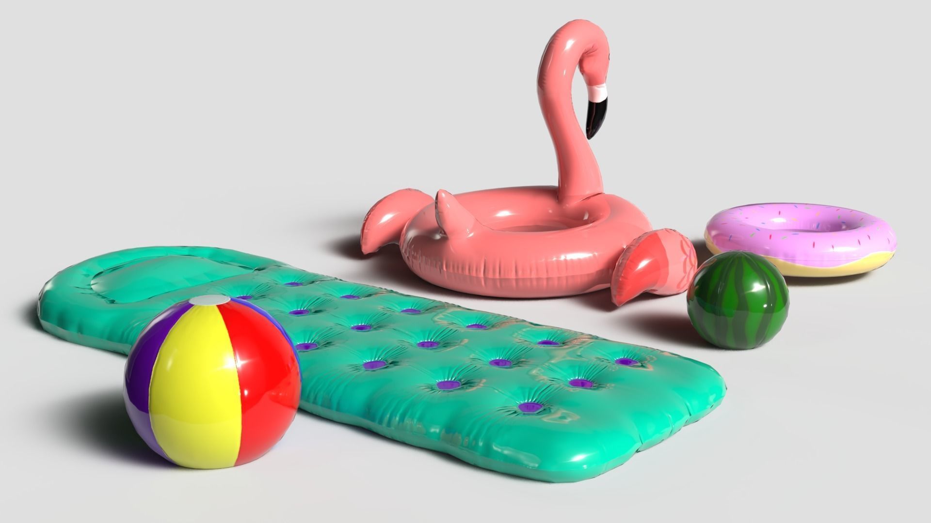 Inflatable Pool Toys set Low-poly 3D model_1