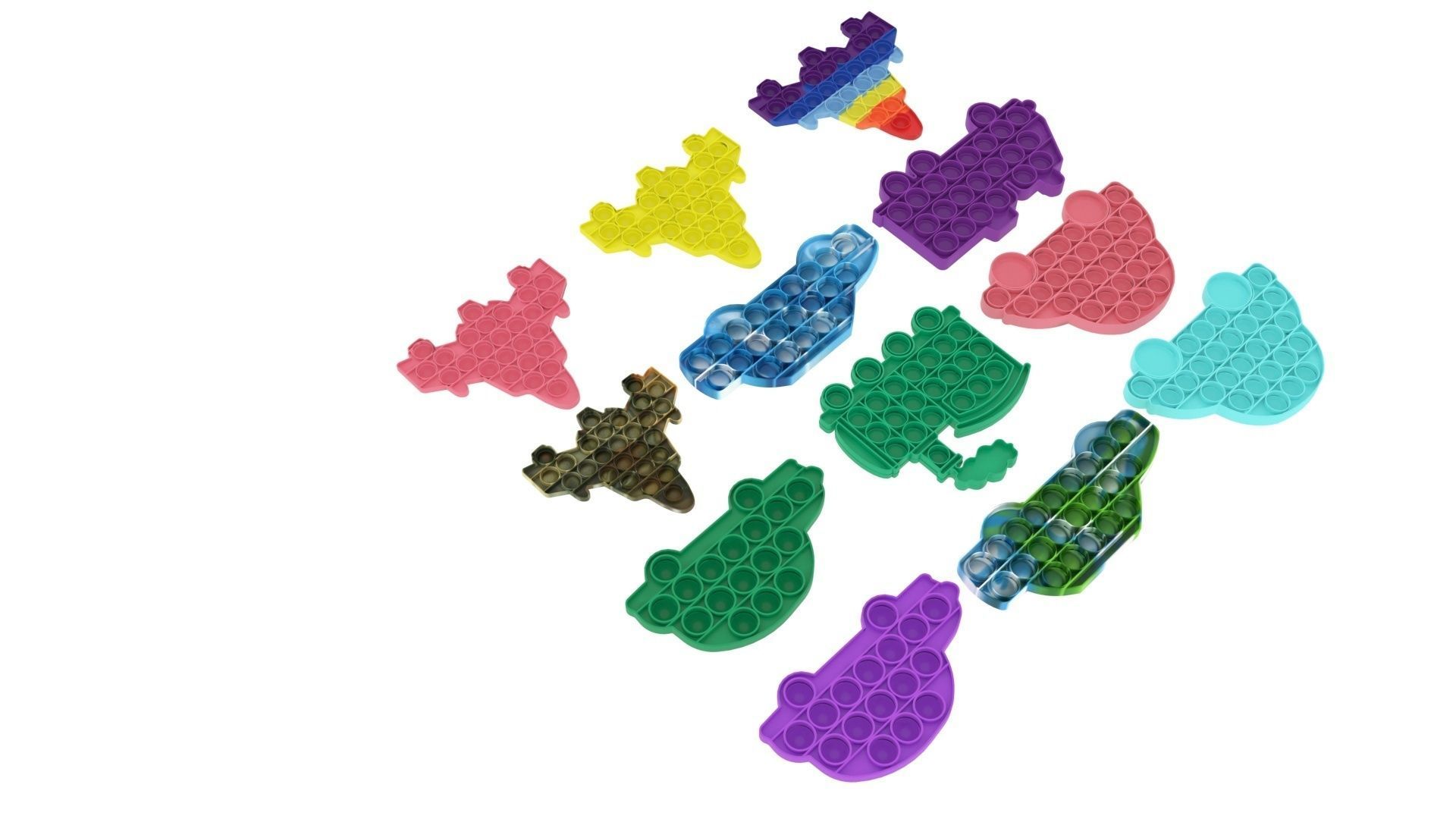 Transportations Pop It Fidget Toys Set 3D model_6