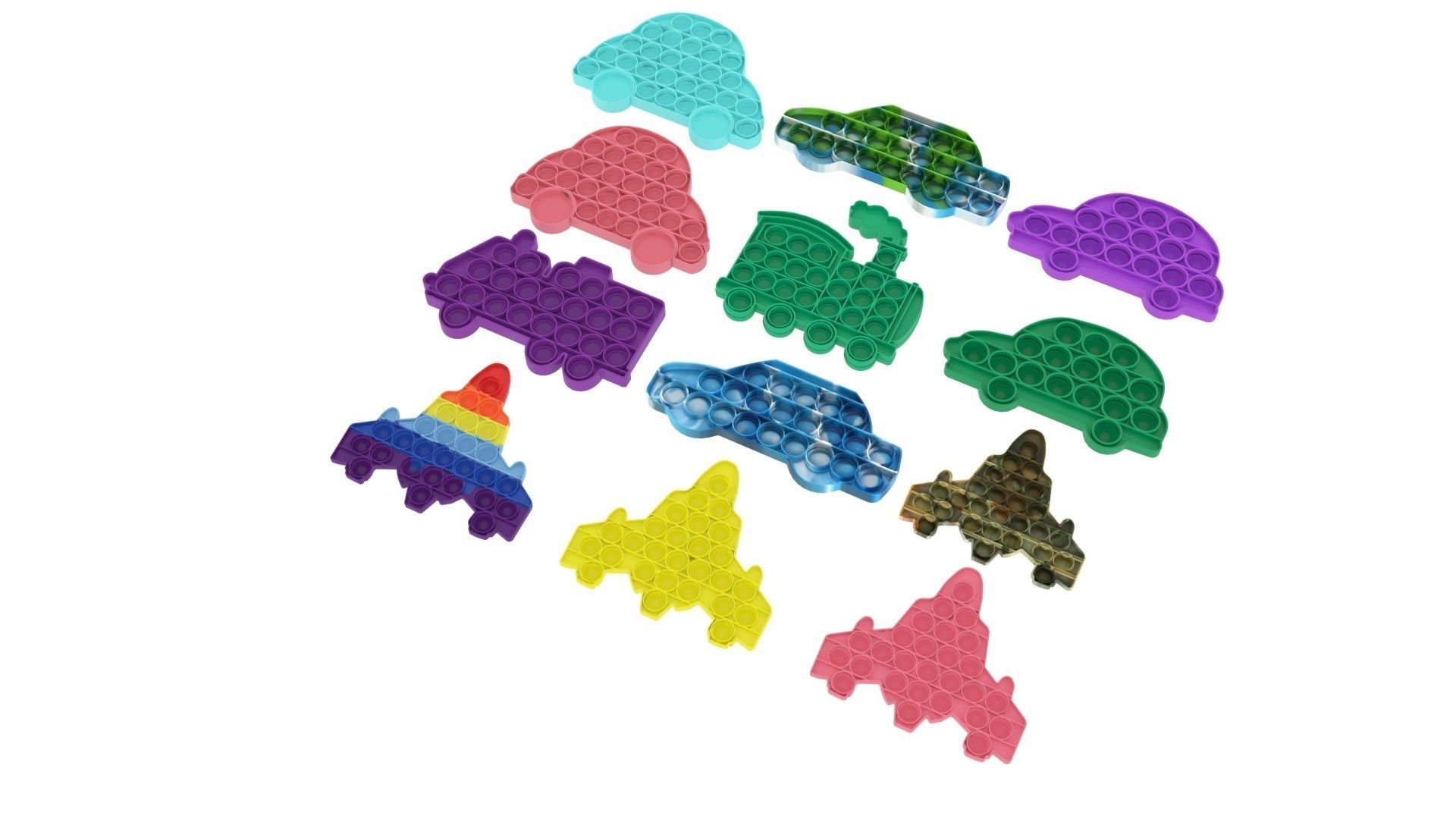 Transportations Pop It Fidget Toys Set 3D model_5