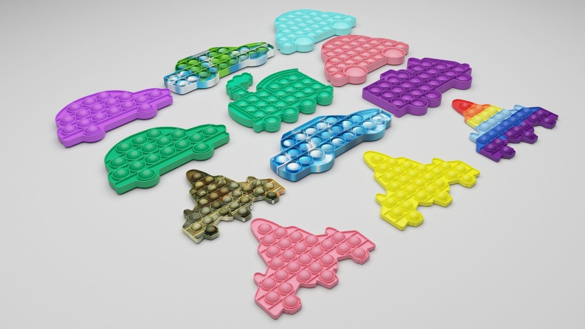 Transportations Pop It Fidget Toys Set 3D model_27