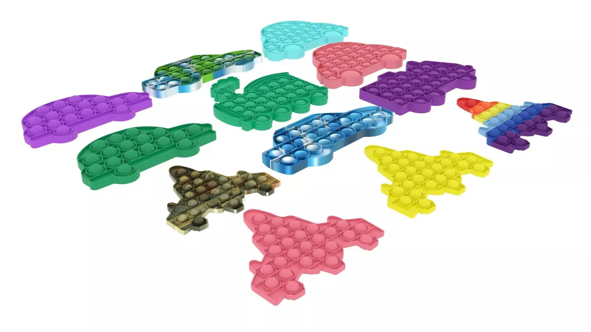 Transportations Pop It Fidget Toys Set 3D model_0